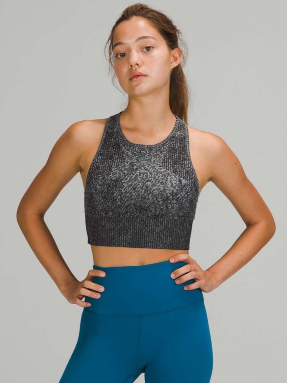 Lululemon Train Bra Medium Support, C/D Cup Pattern Mixing Black Rhino Gray Yoga